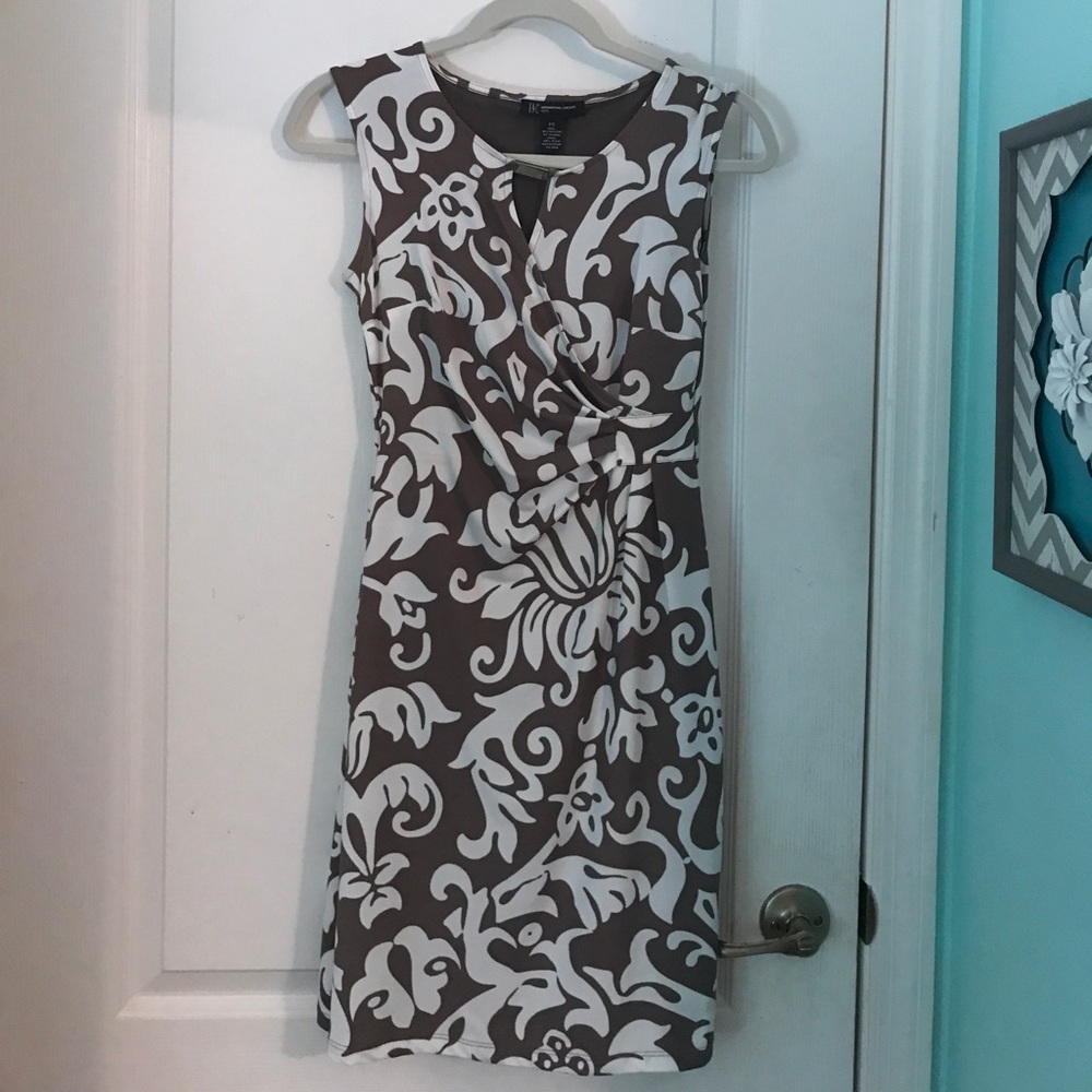 INC International Concepts Brown and White Sleeveless Floral Sheath Dress